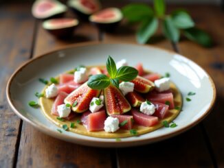 Carpaccio di higos con atún e formaggio feta fresco