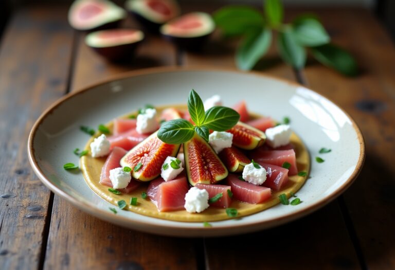 Carpaccio di higos con atún e feta