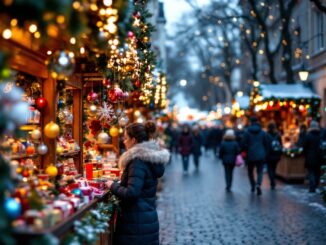 Mercados navideños en España con decoraciones festivas