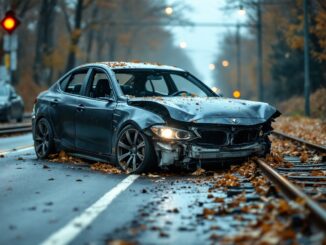 Coche accidentado en las vías del tren en Mallorca