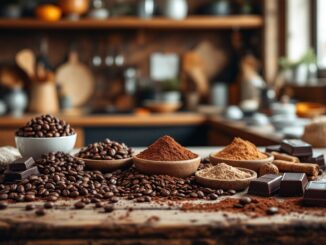 Cuchara di cioccolato con cacao e decorazioni