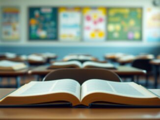 Estudiantes leyendo literatura en un aula contemporánea