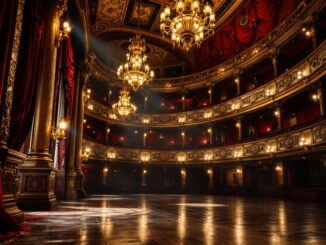 Artisti in scena durante un'opera al Teatro Real di Madrid