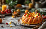 Roscón de Reyes decorado con frutta e crema