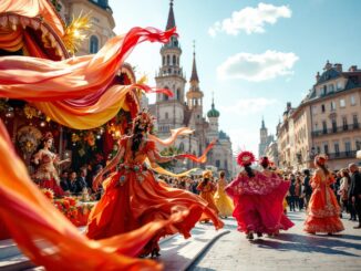 Immagine del Carnaval de Cádiz 2025 con costumi colorati