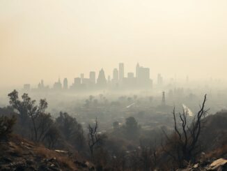 Incendio in corso a Los Angeles con fumi e distruzione