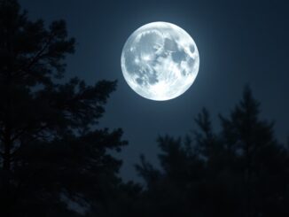 Luna llena brillante sopra un paesaggio oscuro e inquietante