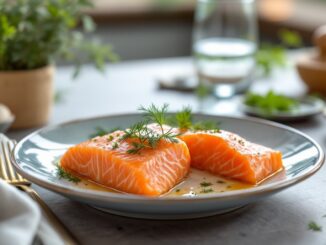 Salmón marinado con eneldo fresco y limone