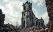 Torre de la iglesia de la Asunción derrumbada en Viguera