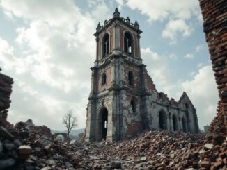 Torre de la iglesia de la Asunción derrumbada en Viguera