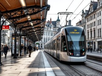 Imagen del tranvía en Barcelona con obras en pausa