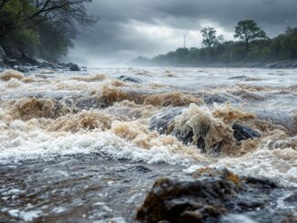 Río Manzanares con alto caudal tras lluvias intensas en Madrid